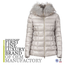 Ladies Short Winter Parka en peau de nylon en nylon brillant en collet Duck Down Plume